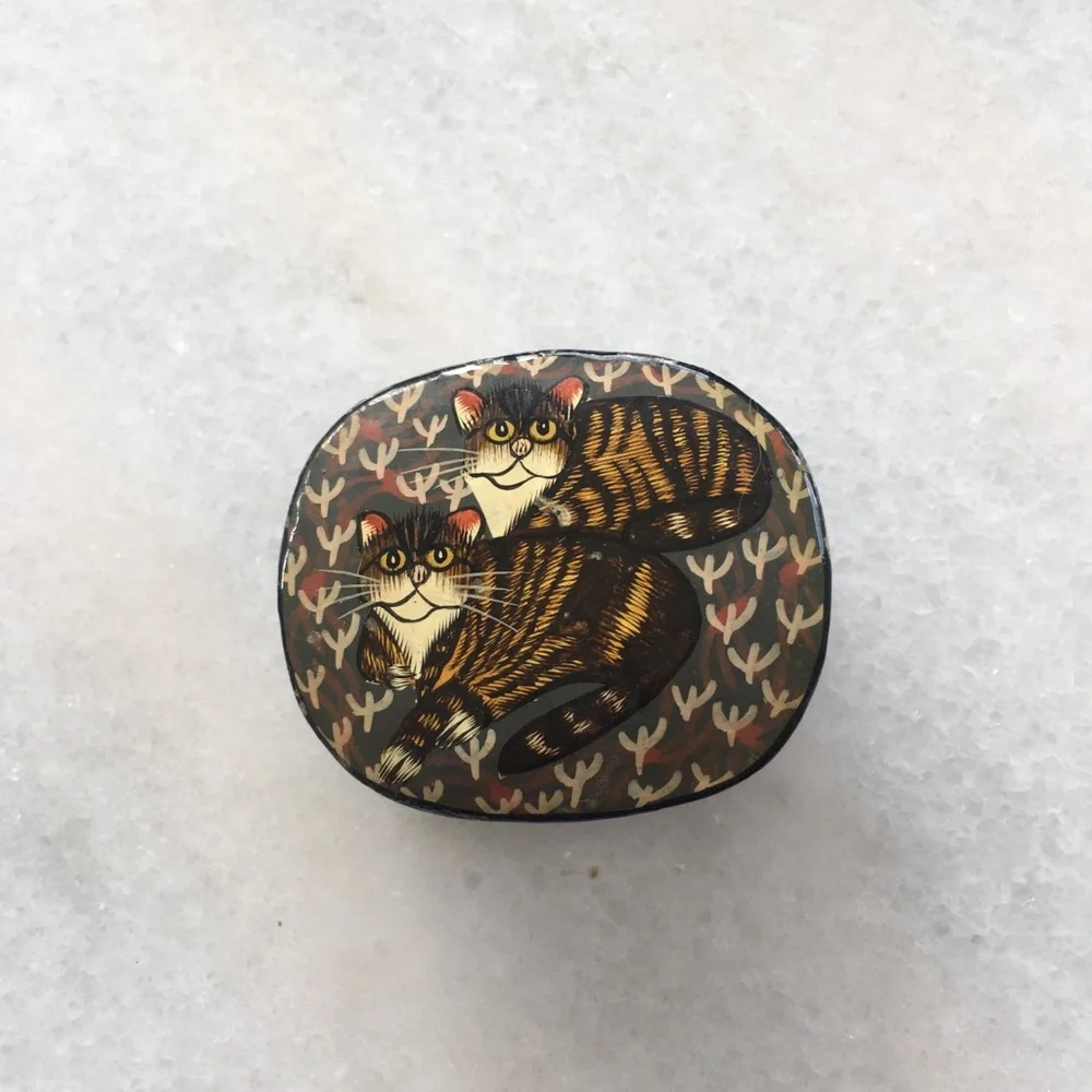 Hand-Painted Cat Trinket Box - Brown Cat Design